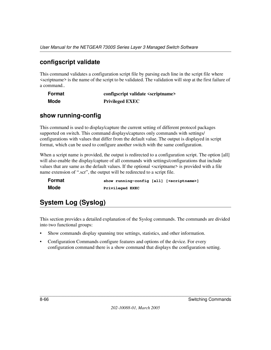 NETGEAR NETGEAR user manual System Log Syslog, Configscript validate 