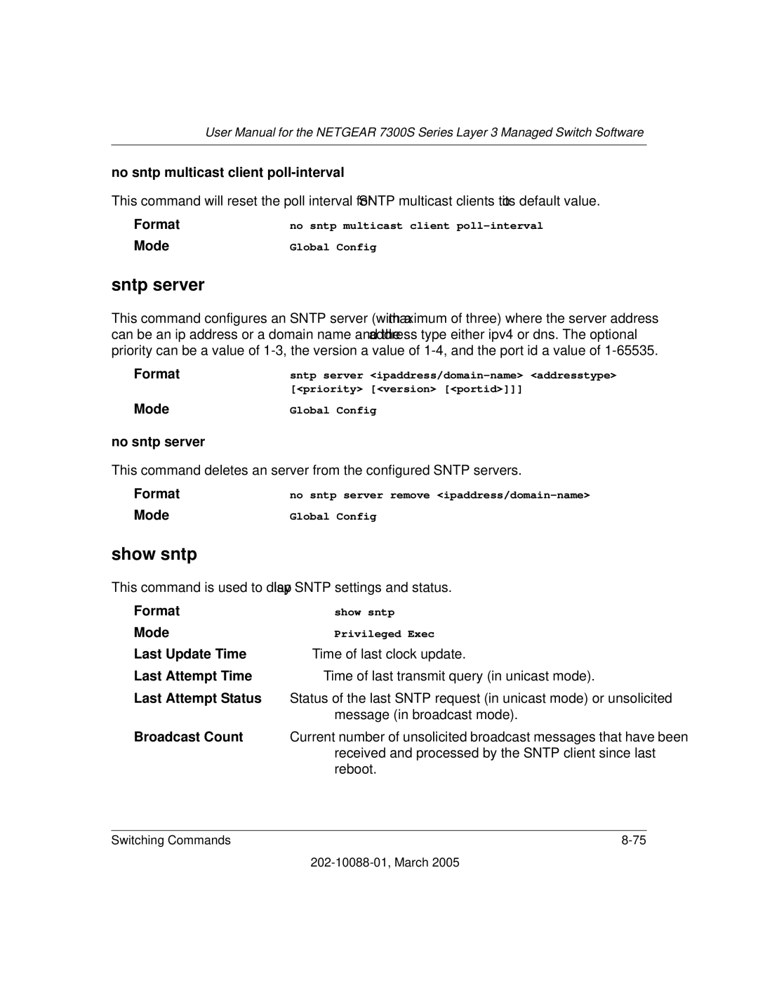 NETGEAR NETGEAR user manual Sntp server, Show sntp 