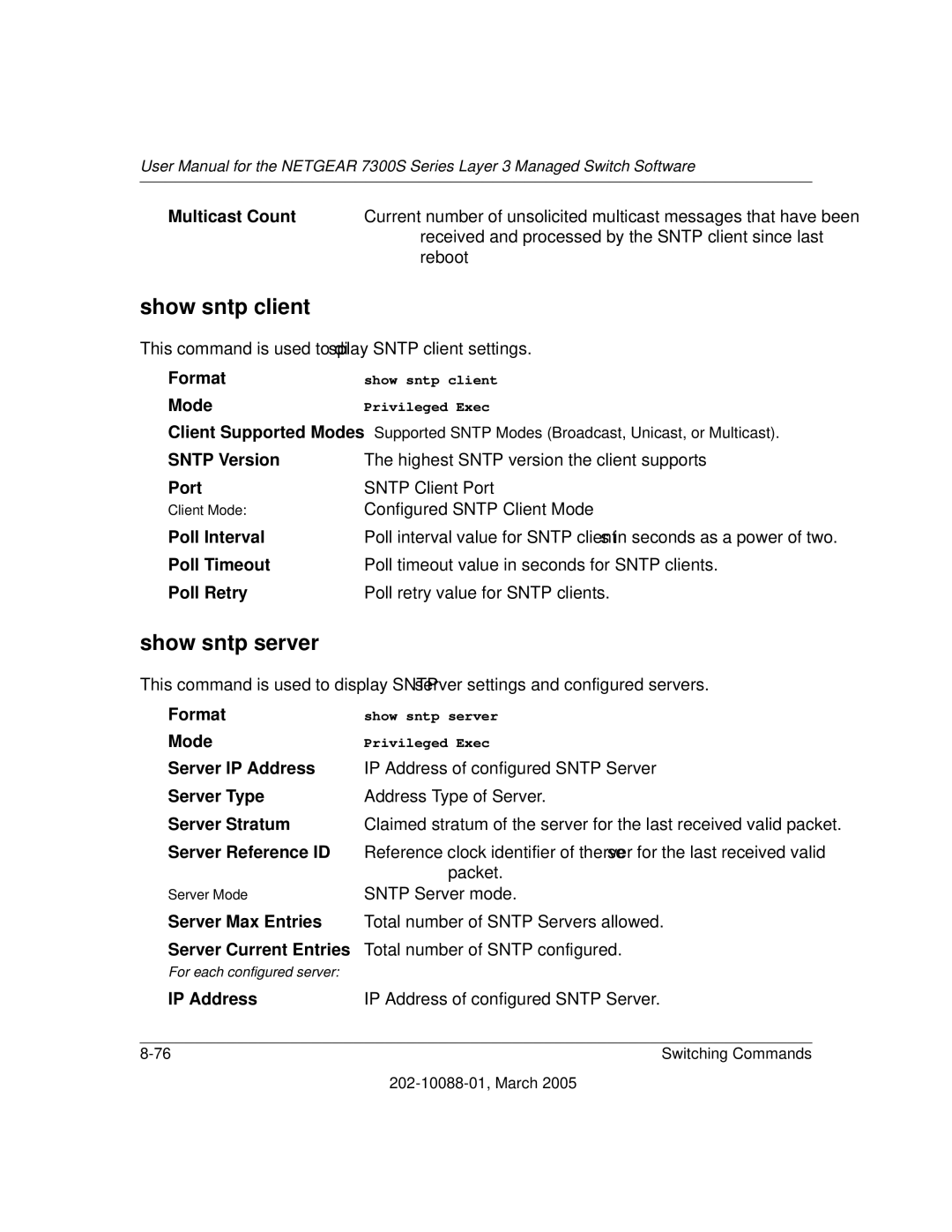 NETGEAR NETGEAR user manual Show sntp client, Show sntp server 