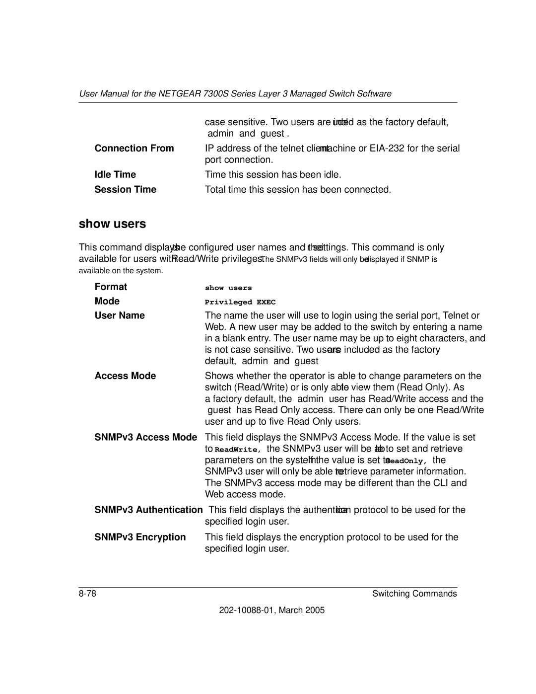 NETGEAR NETGEAR user manual Show users, Connection From, Idle Time, Session Time 