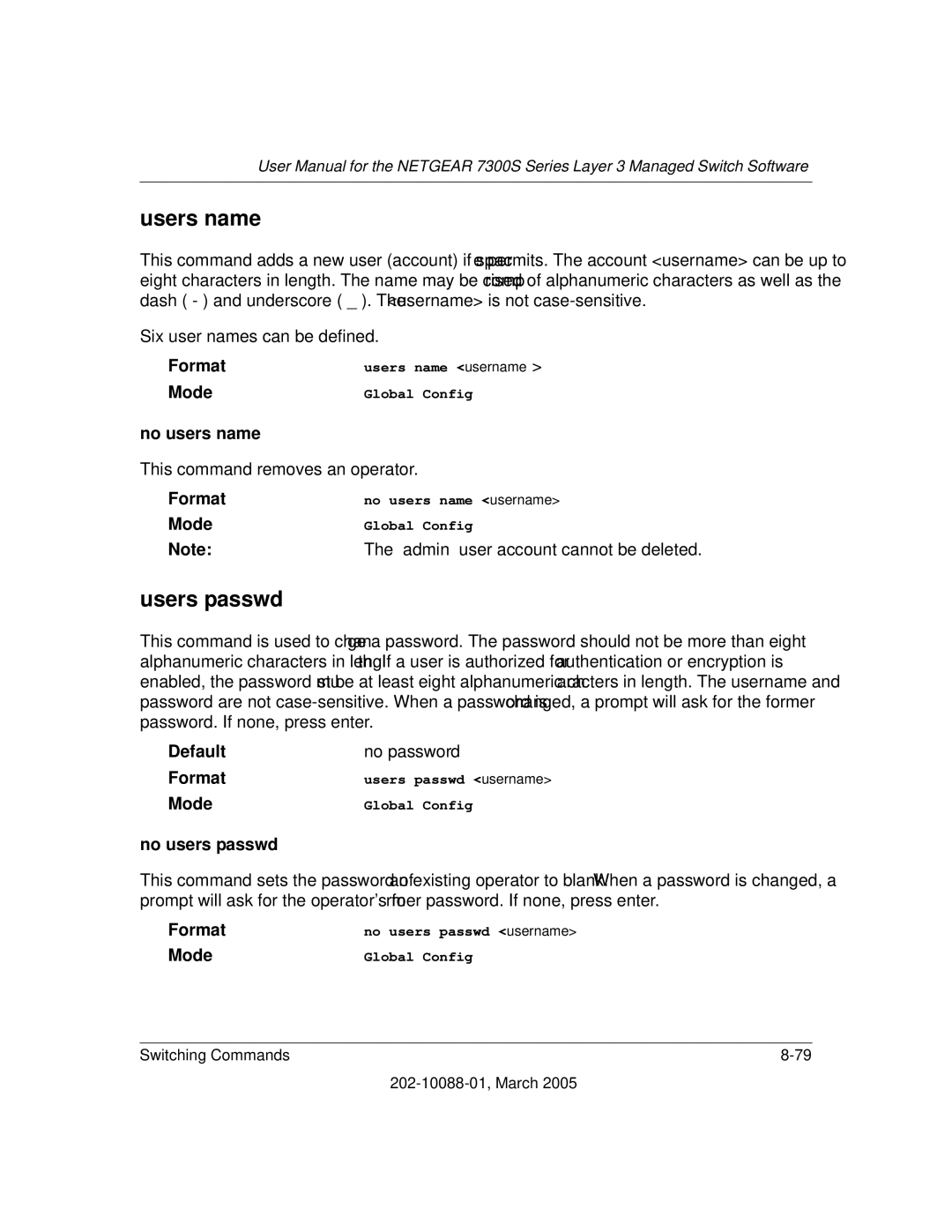 NETGEAR NETGEAR user manual Users name, Users passwd, No users name, No users passwd 