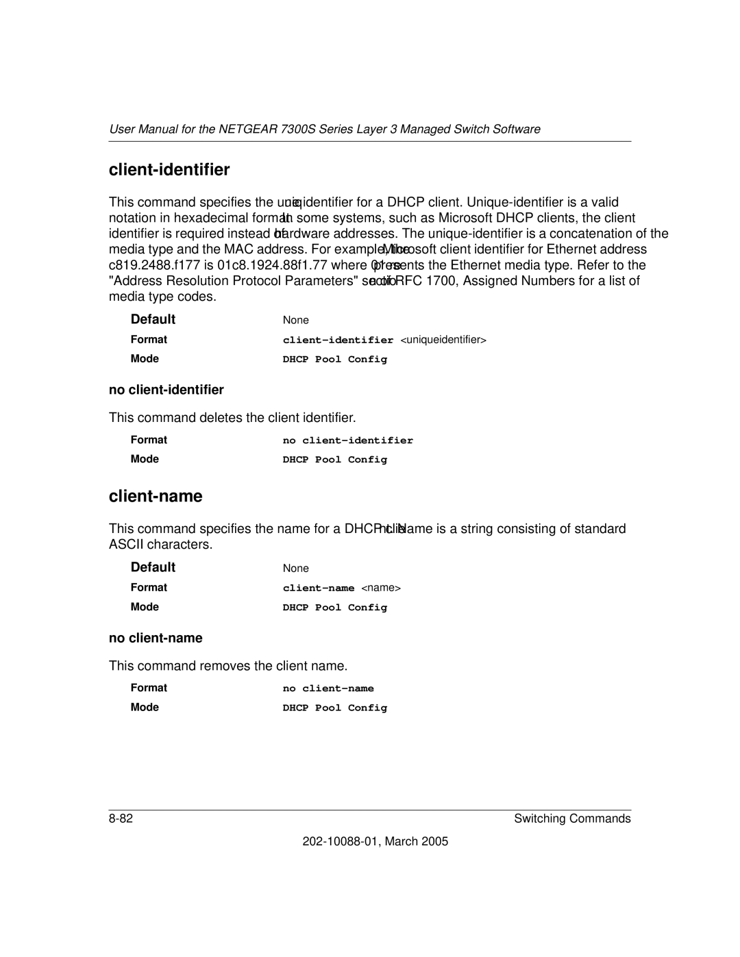 NETGEAR NETGEAR user manual Client-identifier, Client-name, No client-identifier, No client-name 