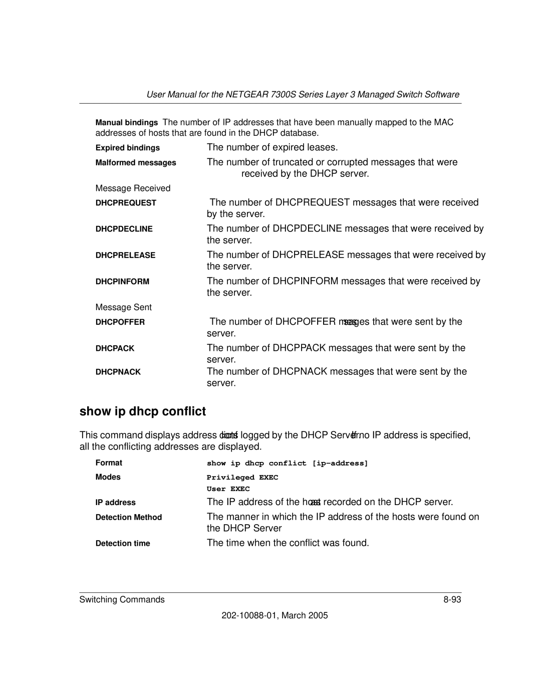 NETGEAR NETGEAR user manual Show ip dhcp conflict 