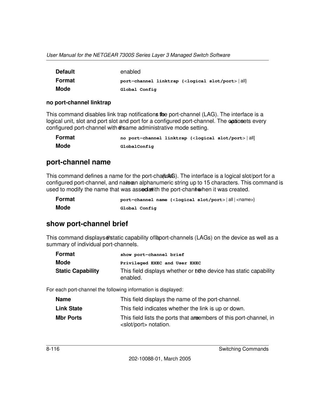 NETGEAR NETGEAR user manual Port-channel name, Show port-channel brief 