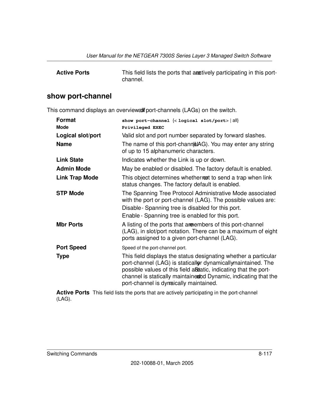 NETGEAR NETGEAR user manual Show port-channel 