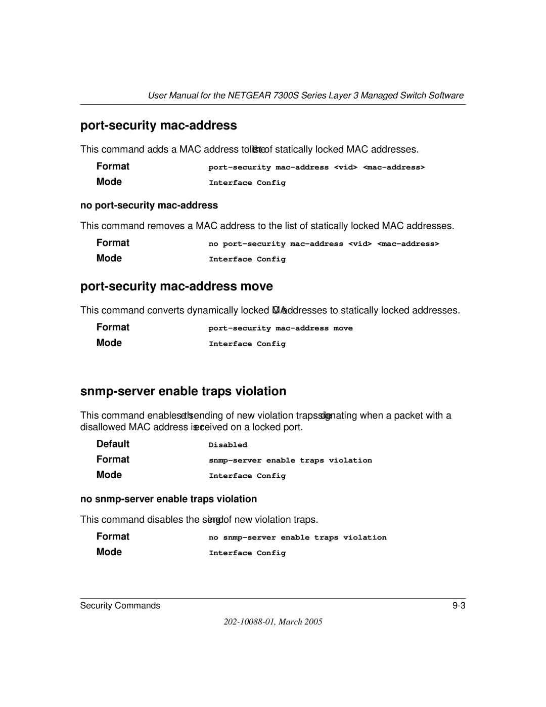 NETGEAR NETGEAR Port-security mac-address move, Snmp-server enable traps violation, No port-security mac-address 