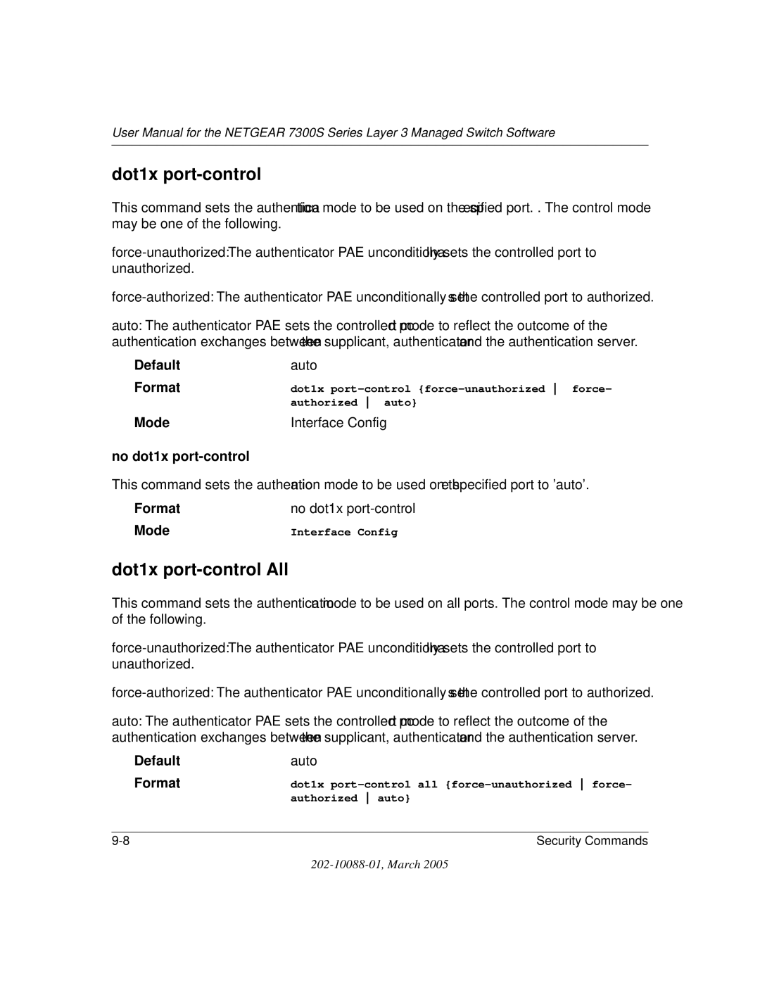 NETGEAR NETGEAR user manual Dot1x port-control All, No dot1x port-control 