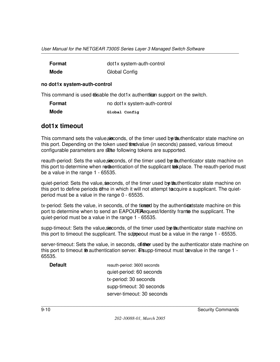 NETGEAR NETGEAR user manual Dot1x timeout, No dot1x system-auth-control 