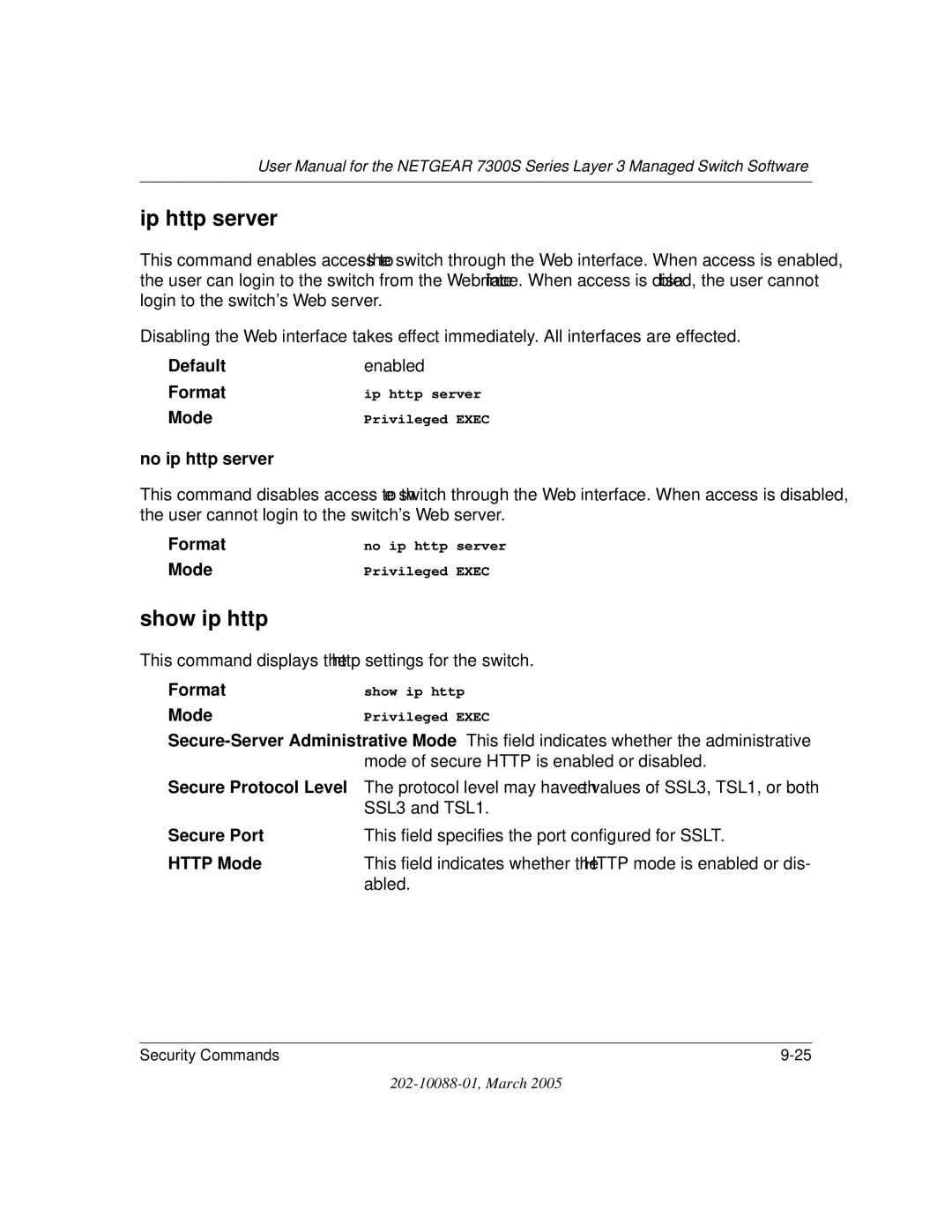 NETGEAR NETGEAR user manual Ip http server, Show ip http, No ip http server, Secure Port, Http Mode 