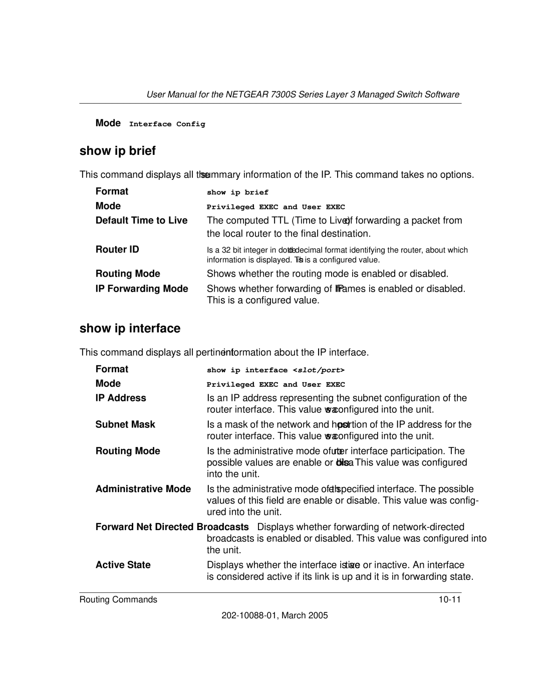 NETGEAR NETGEAR user manual Show ip brief, Show ip interface 