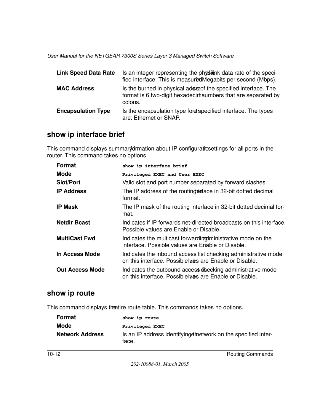 NETGEAR NETGEAR user manual Show ip interface brief, Show ip route 