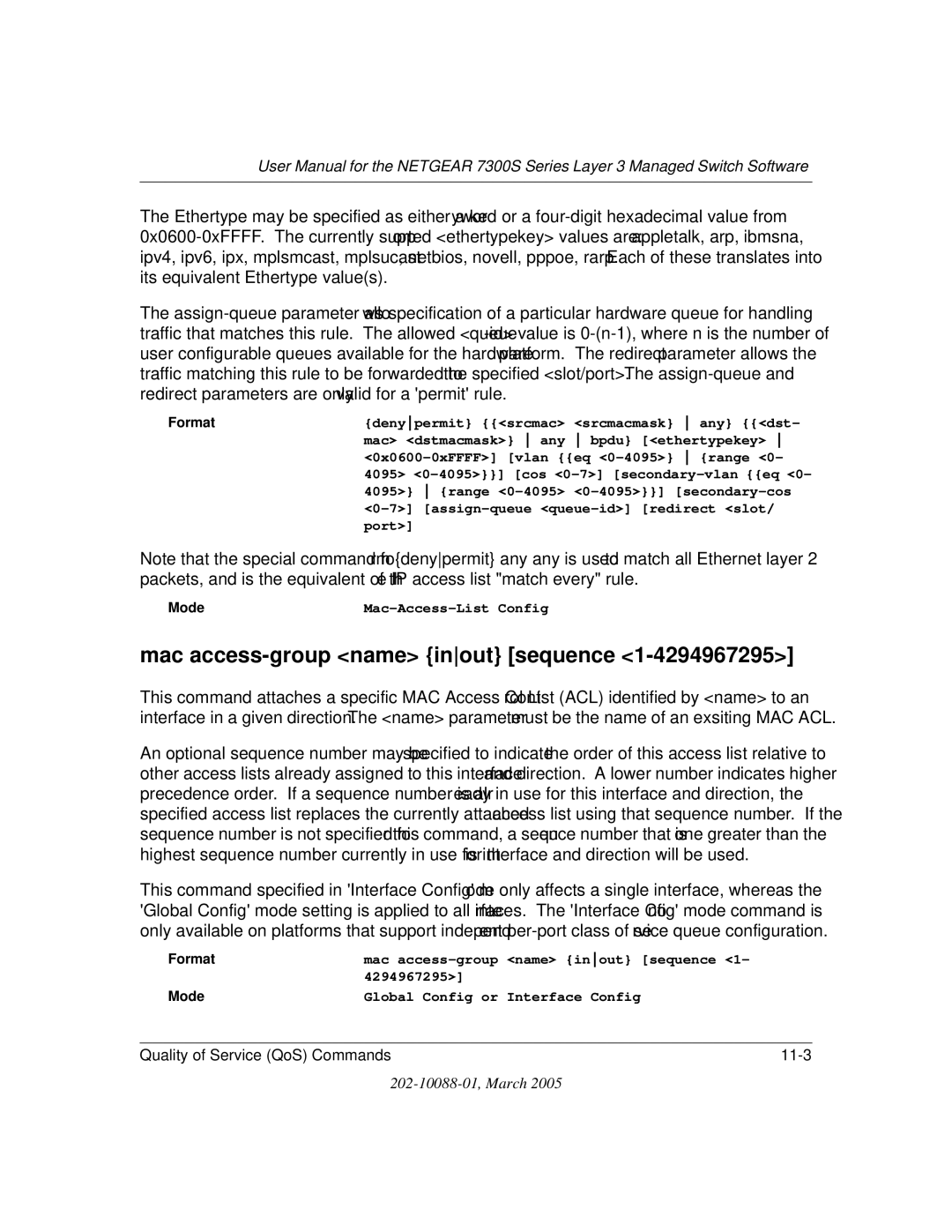 NETGEAR NETGEAR user manual Mac access-group name inout sequence 