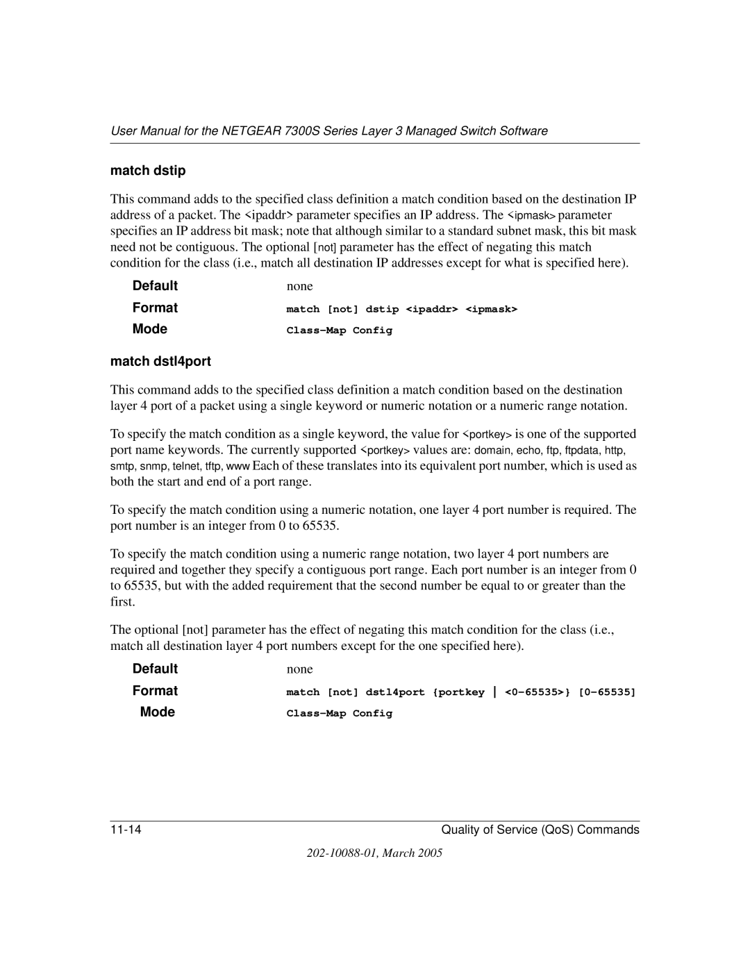 NETGEAR NETGEAR user manual Match dstip, Match dstl4port 