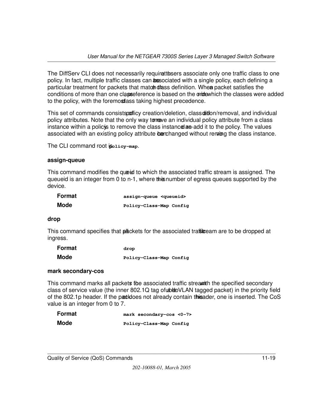 NETGEAR NETGEAR user manual Assign-queue, Drop, Mark secondary-cos 