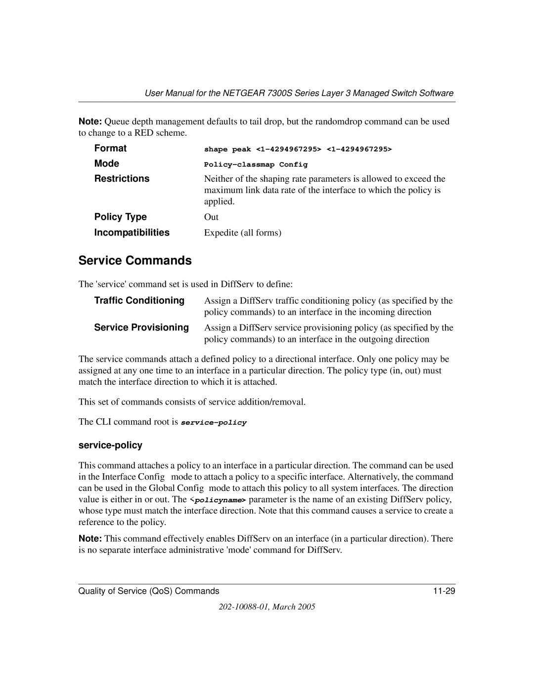 NETGEAR NETGEAR user manual Service Commands, Service-policy 