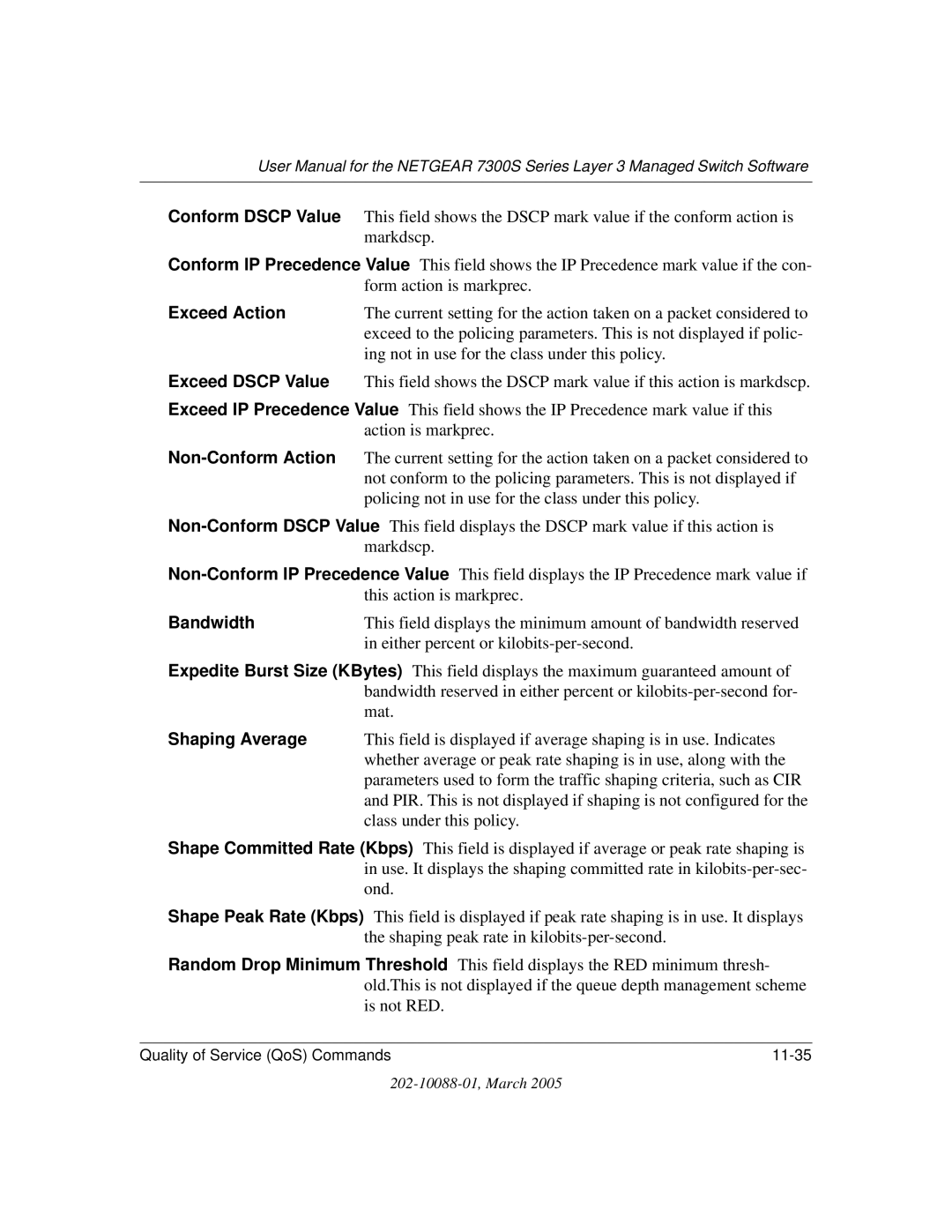 NETGEAR NETGEAR user manual Exceed Action, Bandwidth, Shaping Average 