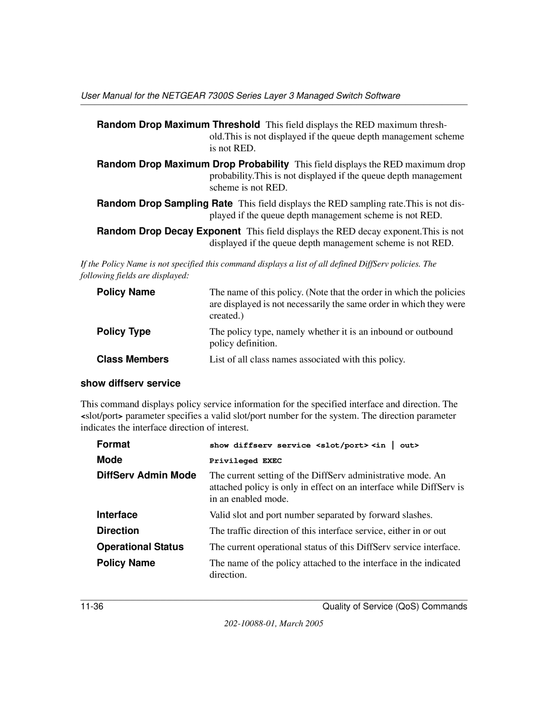 NETGEAR NETGEAR user manual Class Members, Show diffserv service, Direction, Operational Status 