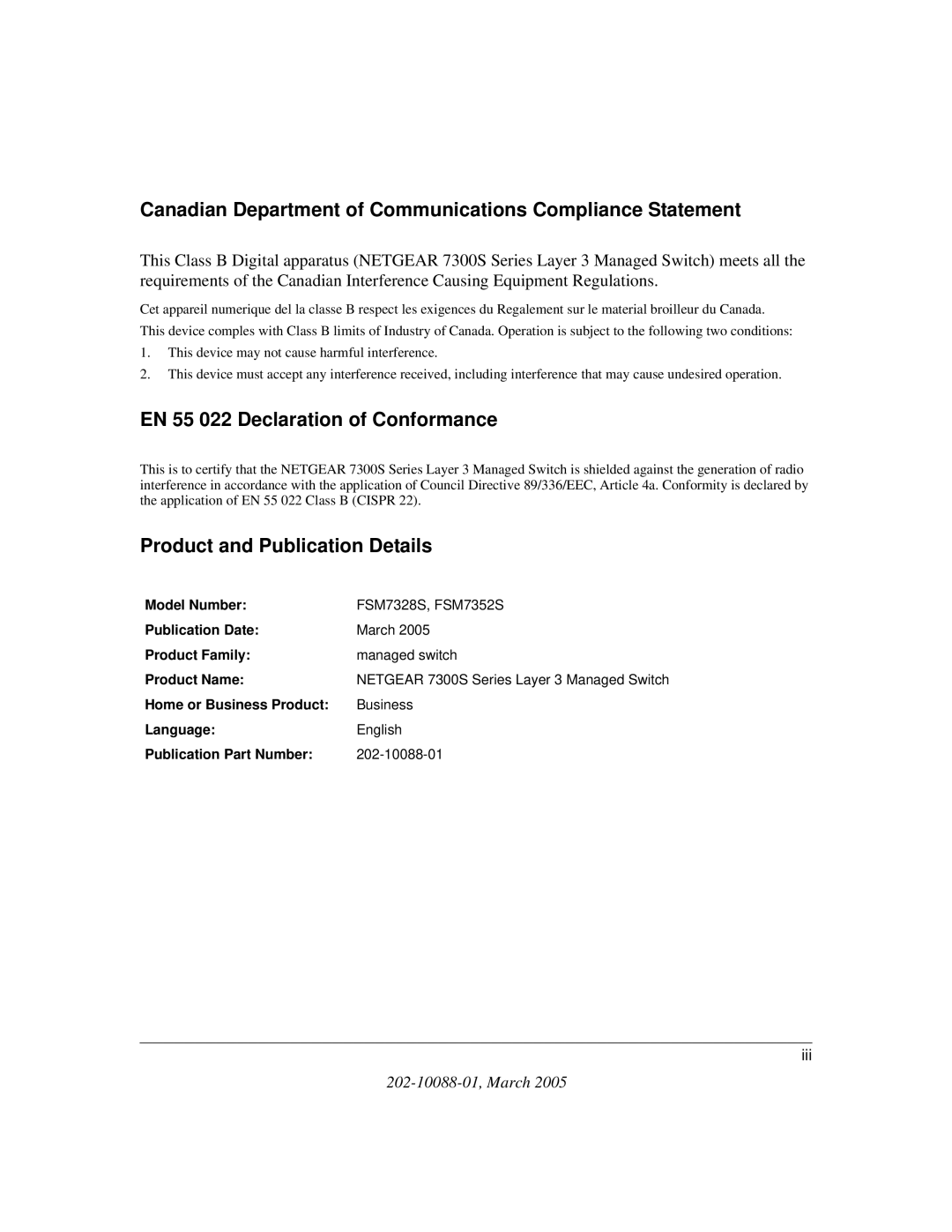 NETGEAR NETGEAR user manual Canadian Department of Communications Compliance Statement 