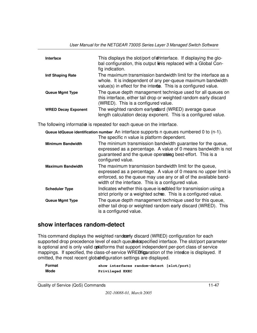 NETGEAR NETGEAR user manual Show interfaces random-detect 