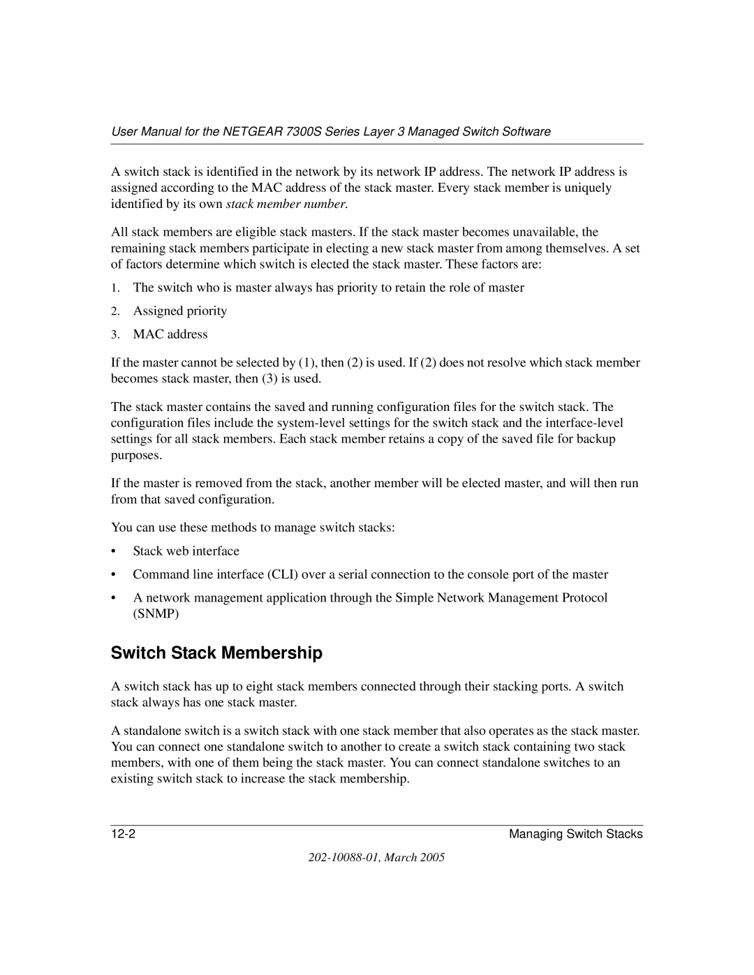 NETGEAR NETGEAR user manual Switch Stack Membership 