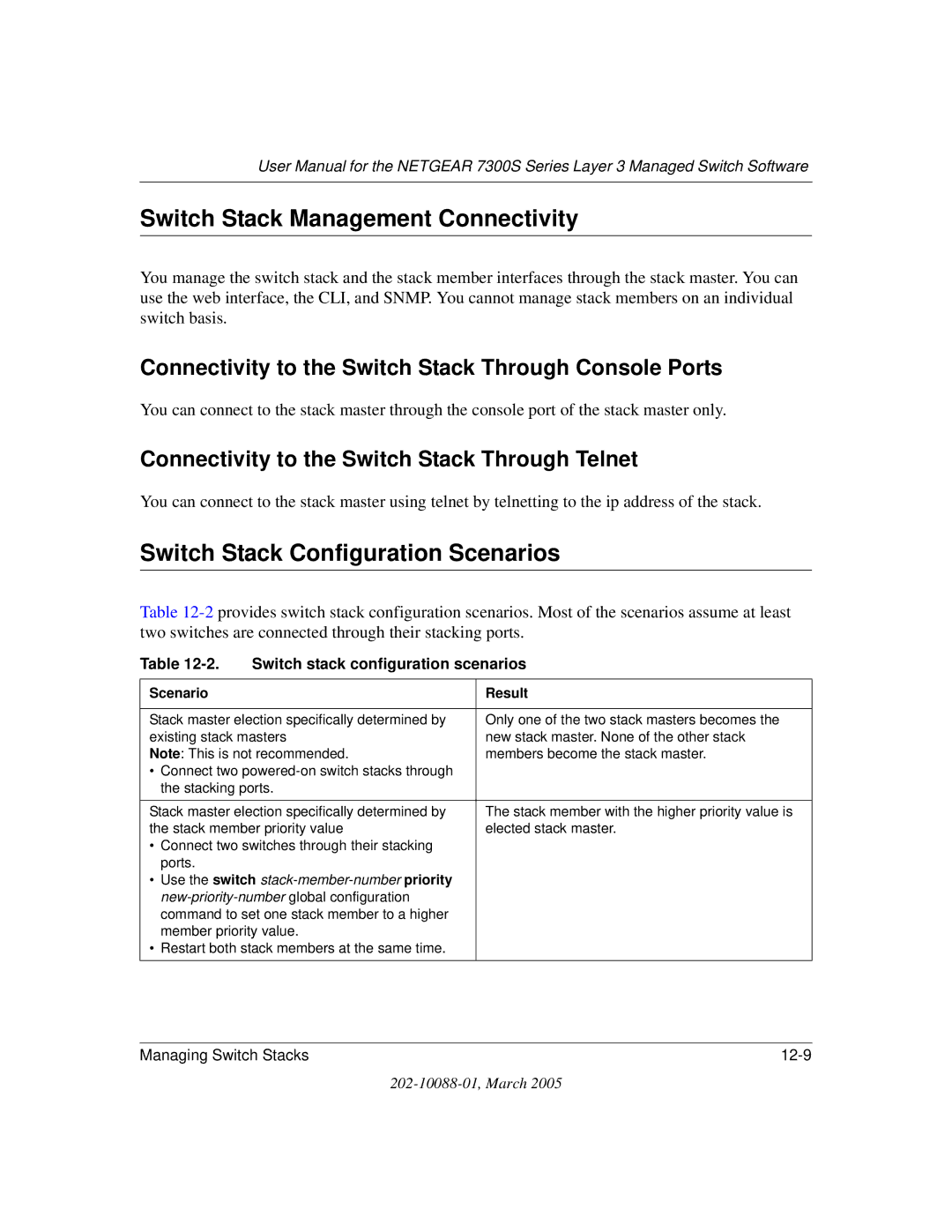 NETGEAR NETGEAR user manual Switch Stack Management Connectivity, Switch Stack Configuration Scenarios 