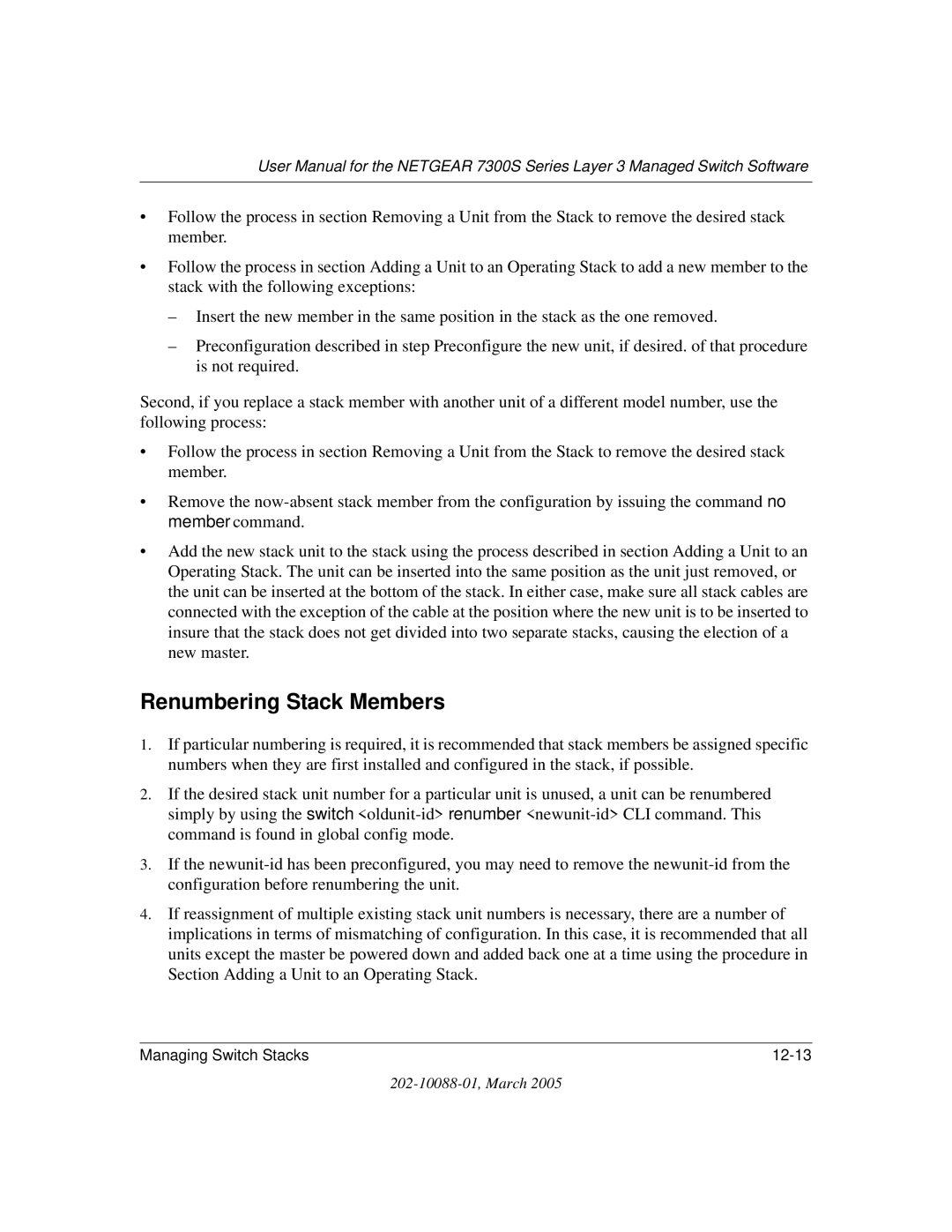 NETGEAR NETGEAR user manual Renumbering Stack Members 