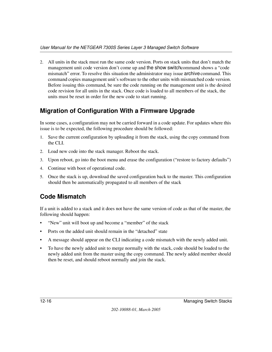 NETGEAR NETGEAR user manual Migration of Configuration With a Firmware Upgrade, Code Mismatch 