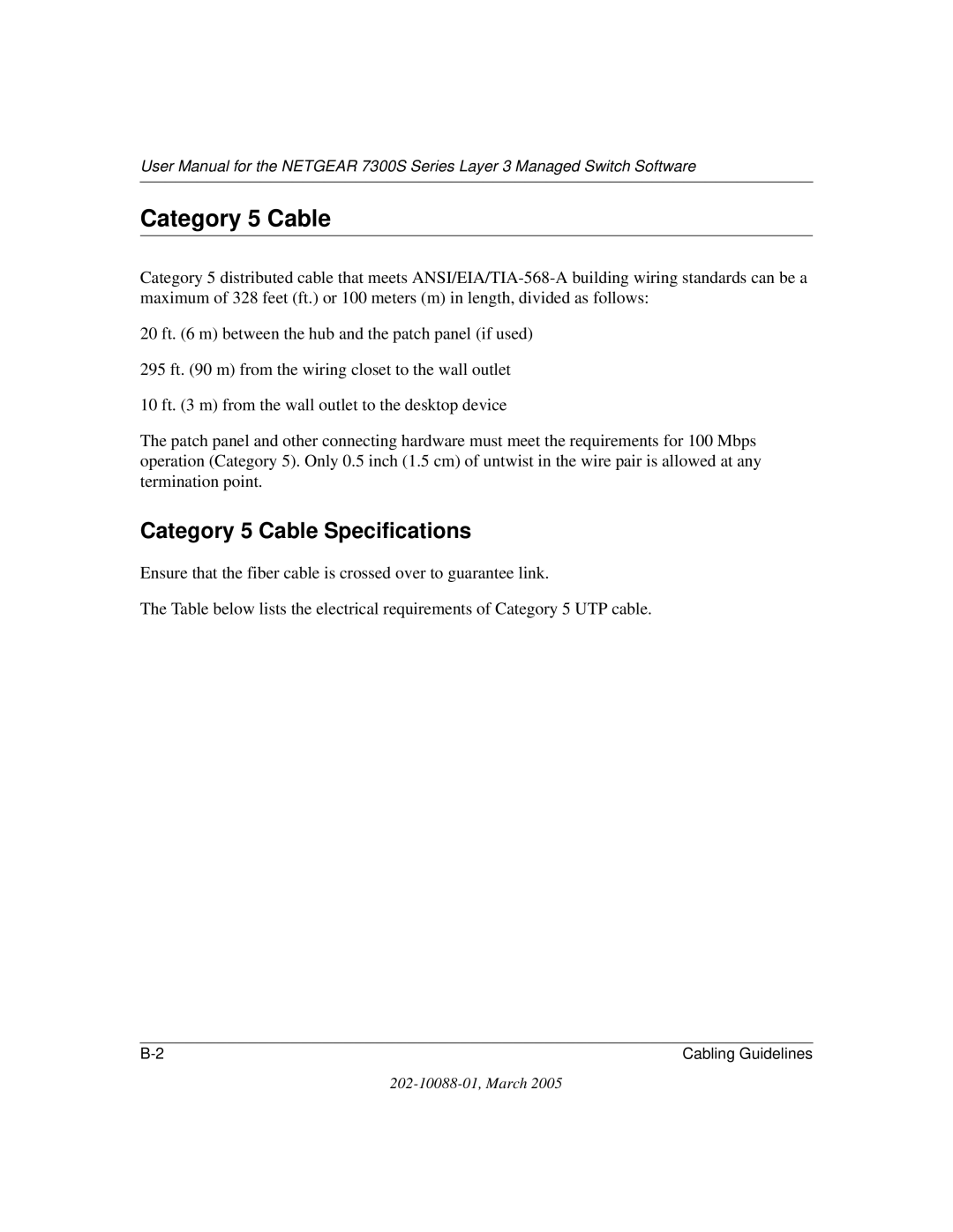 NETGEAR NETGEAR user manual Category 5 Cable Specifications 