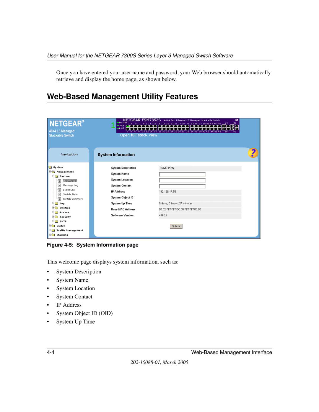 NETGEAR NETGEAR user manual Web-Based Management Utility Features, System Information 