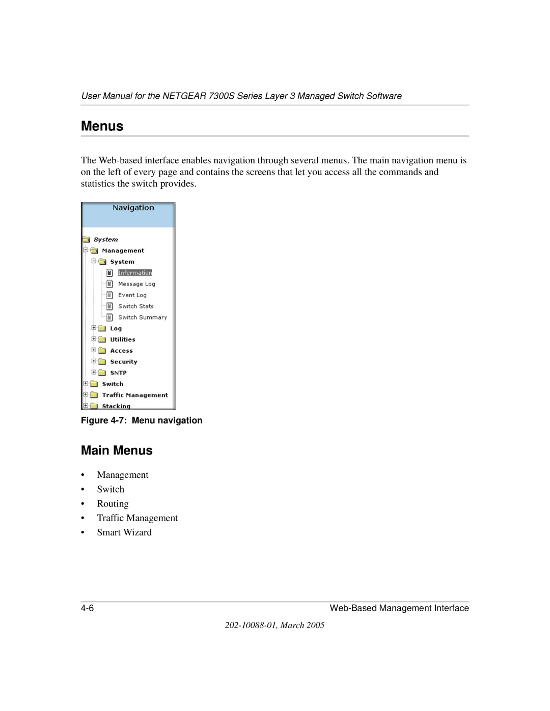 NETGEAR NETGEAR user manual Main Menus 