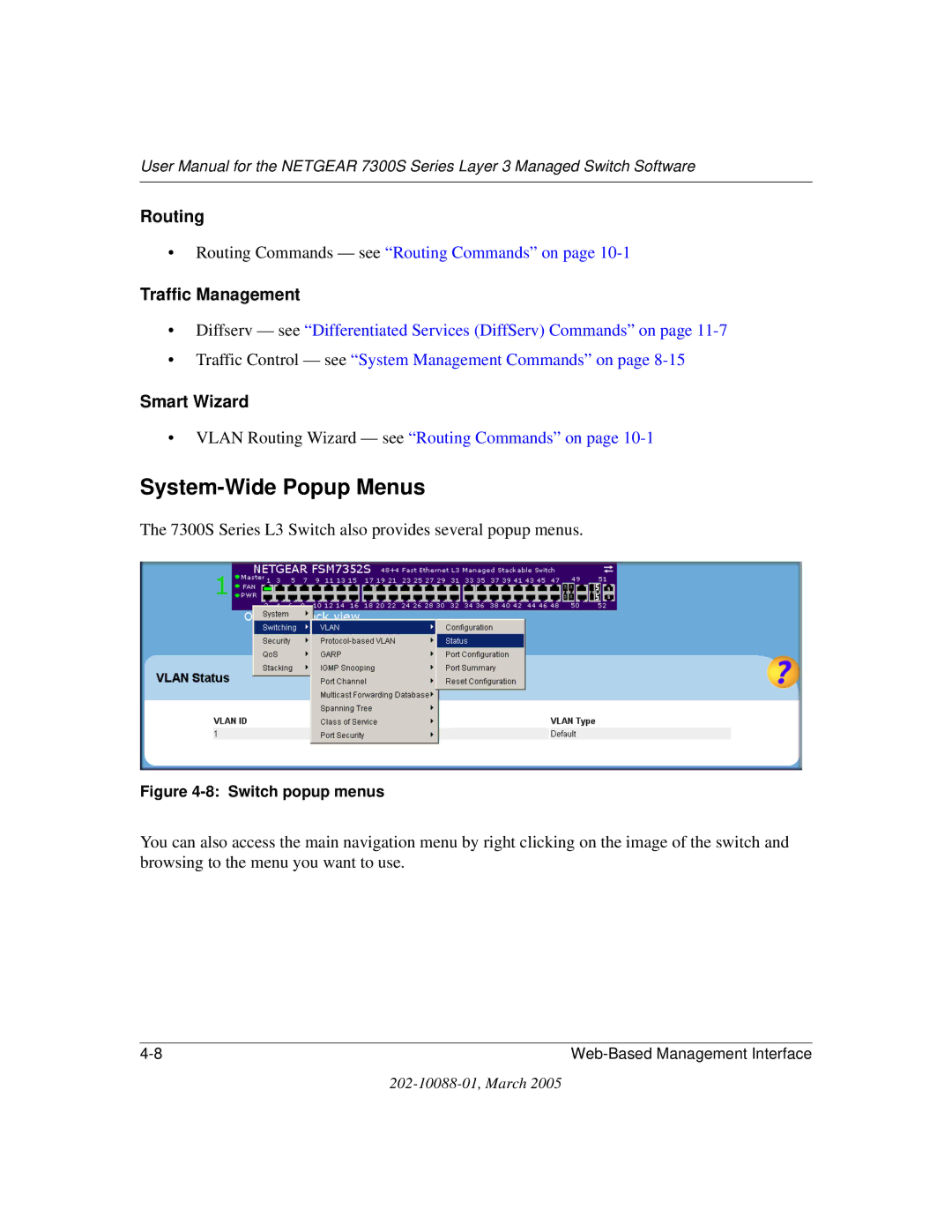 NETGEAR NETGEAR user manual System-Wide Popup Menus, Routing, Traffic Management, Smart Wizard 