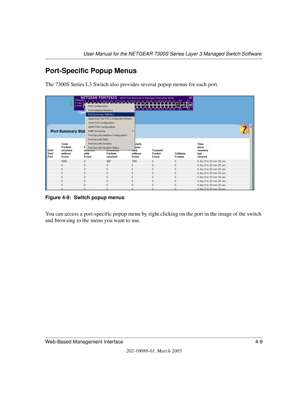 NETGEAR NETGEAR user manual Port-Specific Popup Menus 