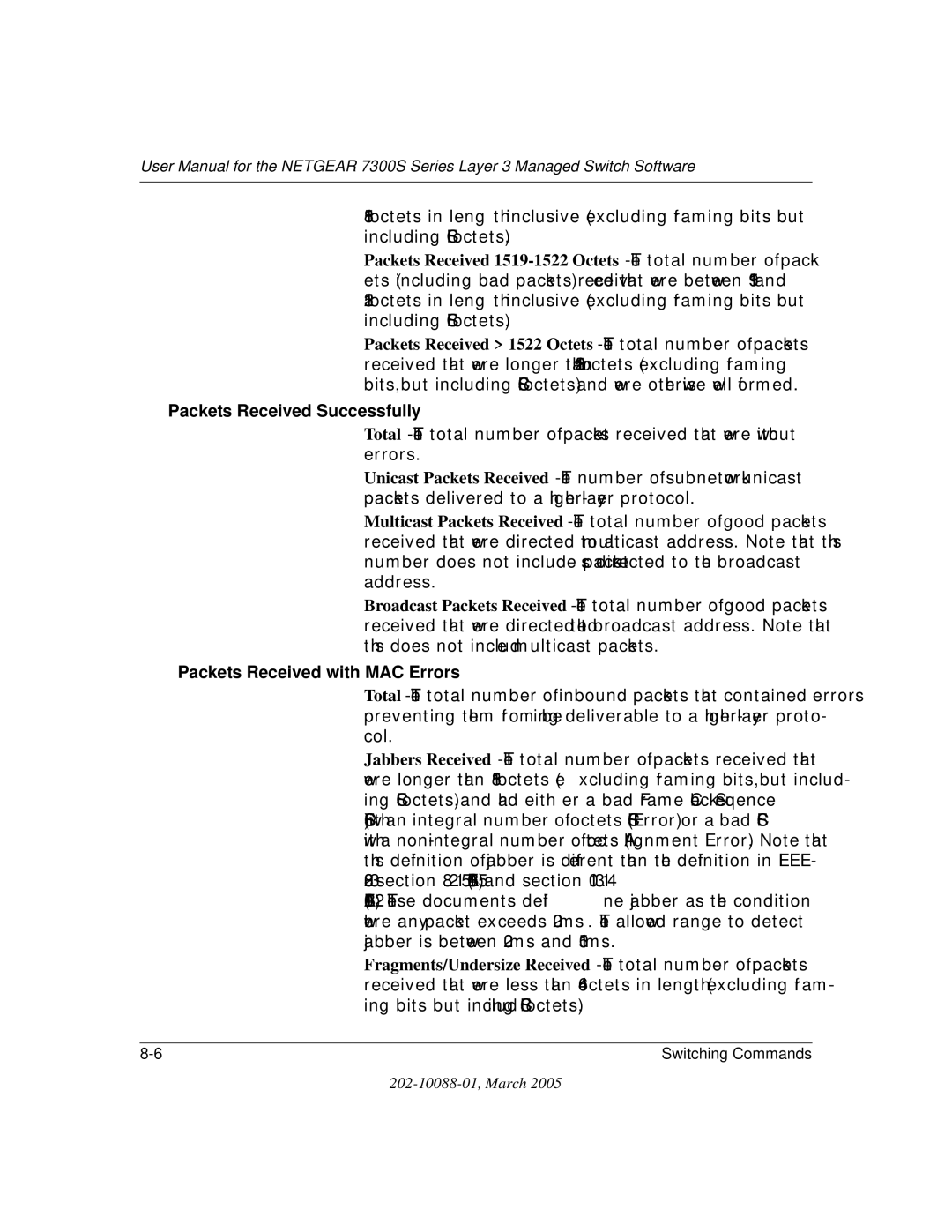 NETGEAR NETGEAR user manual Packets Received Successfully, Packets Received with MAC Errors 