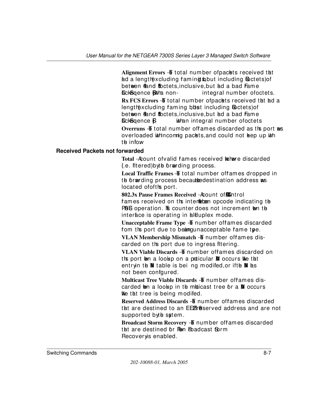 NETGEAR NETGEAR user manual Received Packets not forwarded 