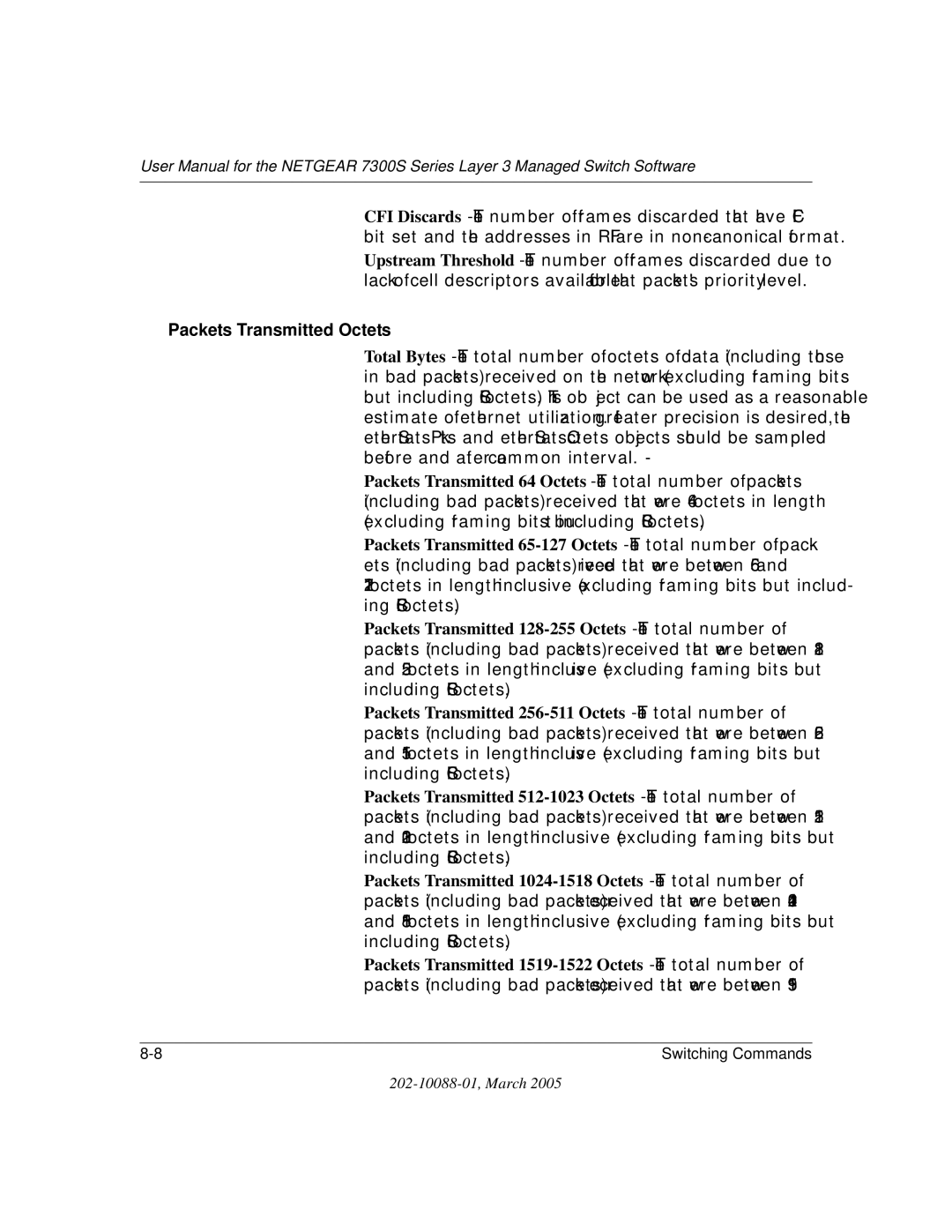 NETGEAR NETGEAR user manual Packets Transmitted Octets 