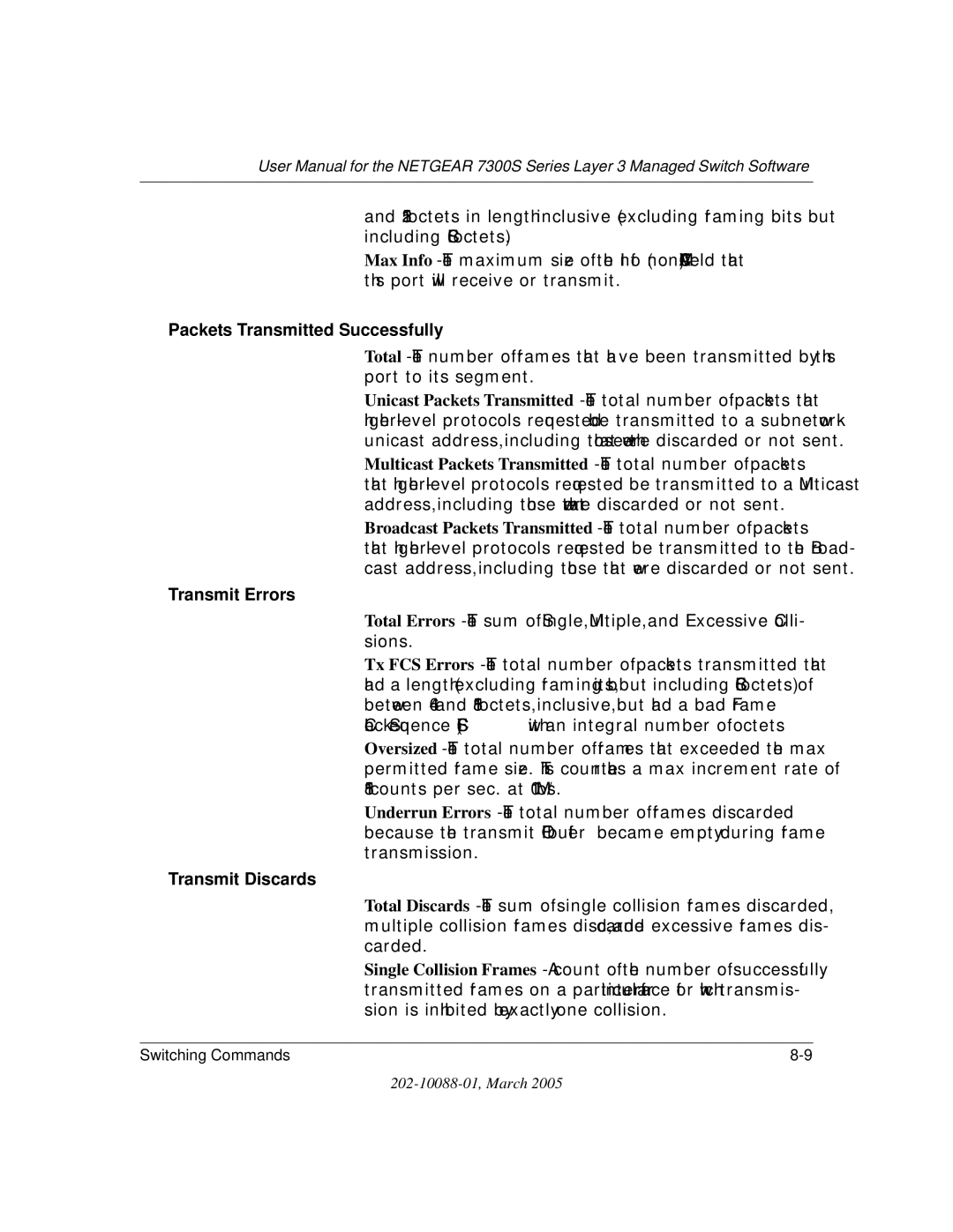 NETGEAR NETGEAR user manual Packets Transmitted Successfully, Transmit Errors, Transmit Discards 