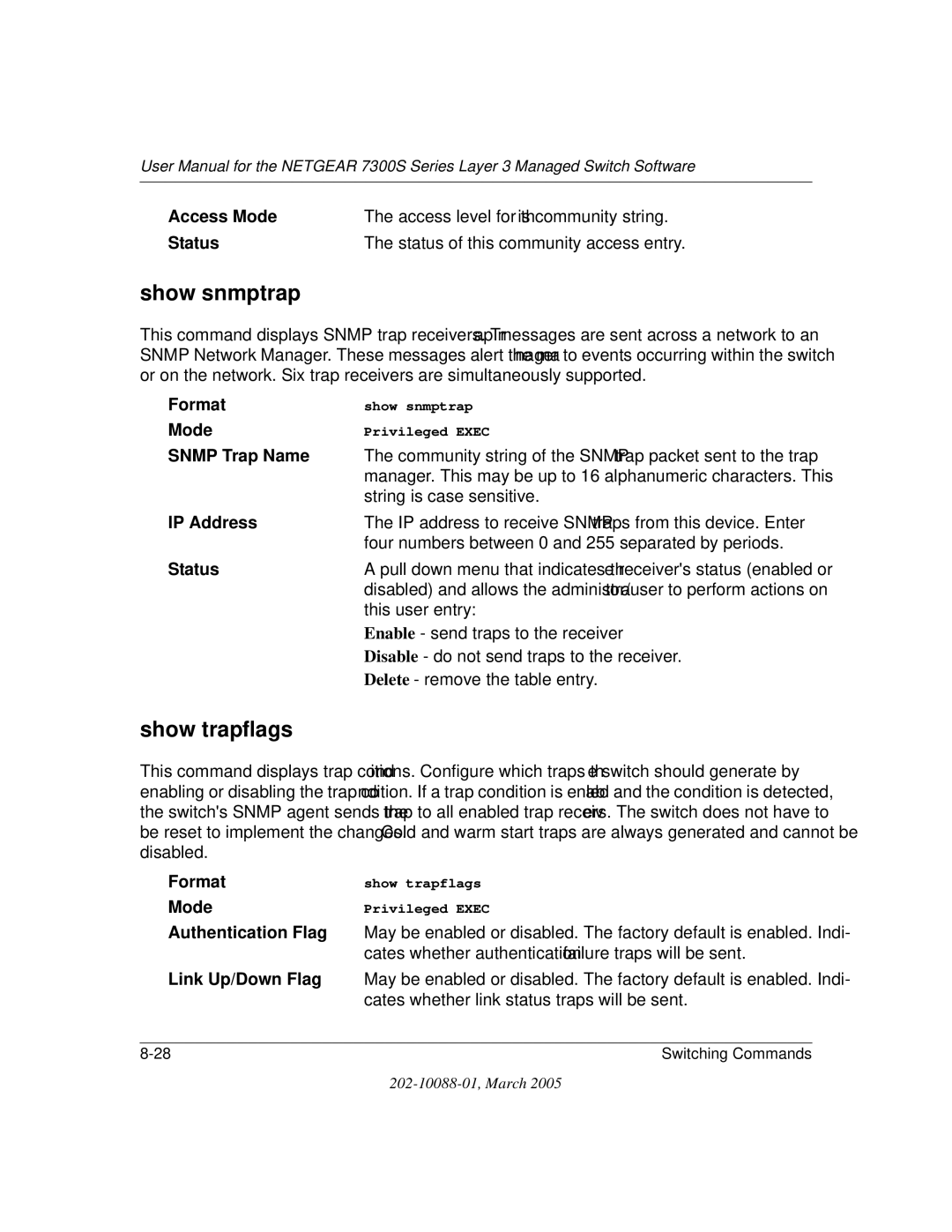 NETGEAR NETGEAR user manual Show snmptrap, Show trapflags 