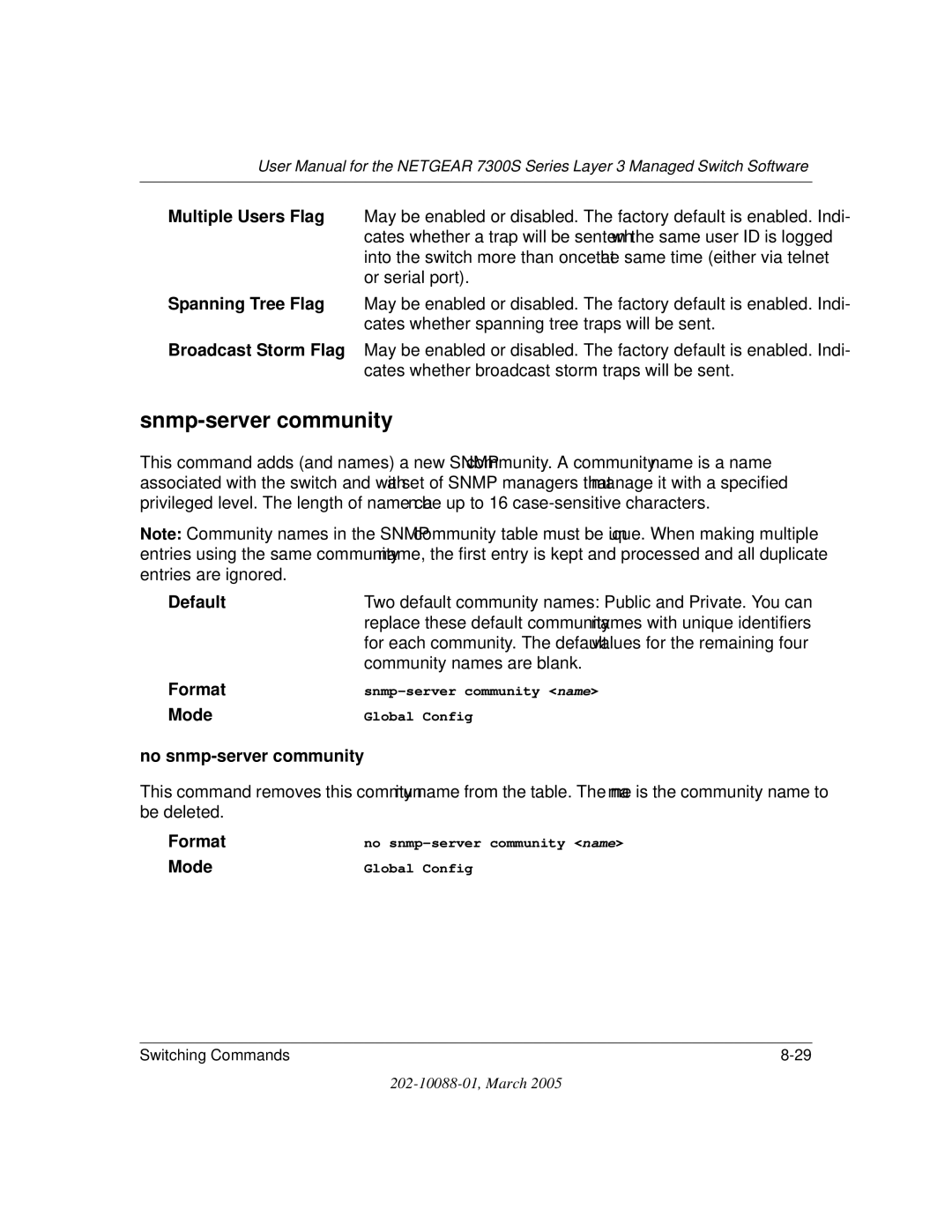 NETGEAR NETGEAR user manual Snmp-server community, No snmp-server community 