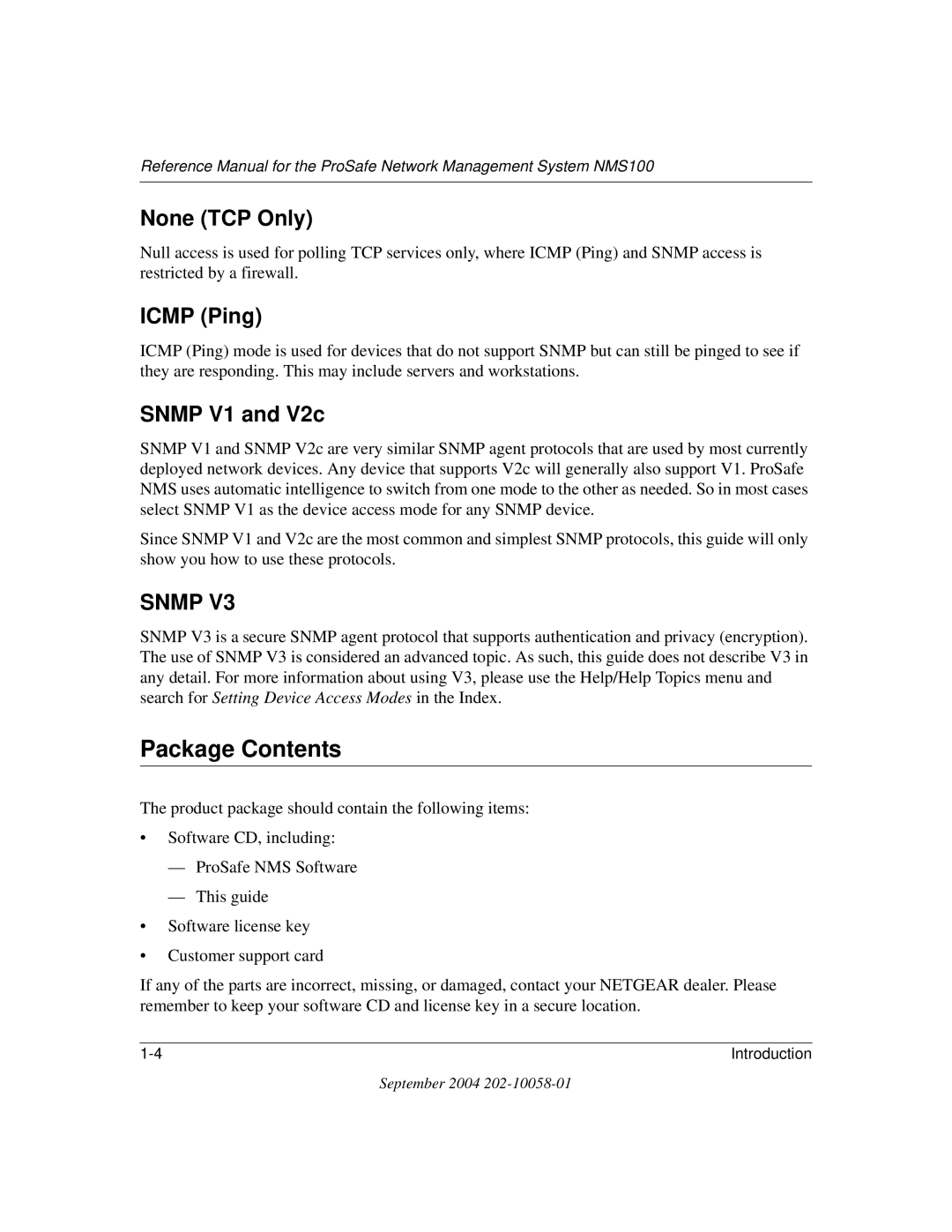 NETGEAR NMS100 manual Package Contents 