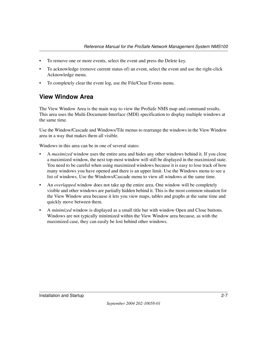 NETGEAR NMS100 manual View Window Area 