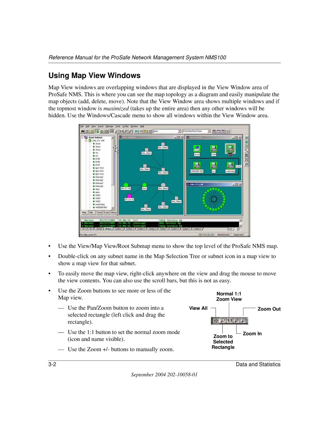 NETGEAR NMS100 manual Using Map View Windows, View All Zoom Out, Rectangle 