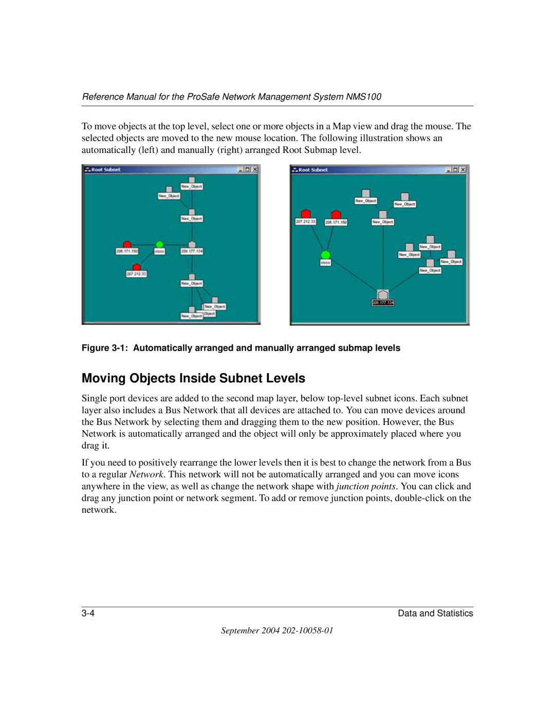 NETGEAR NMS100 Moving Objects Inside Subnet Levels, Automatically arranged and manually arranged submap levels 