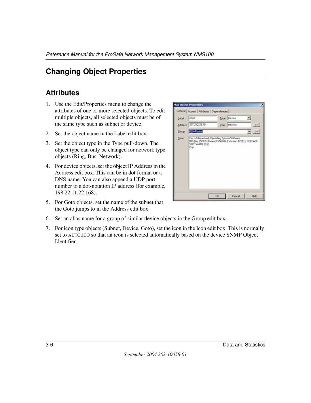 NETGEAR NMS100 manual Changing Object Properties, Attributes 