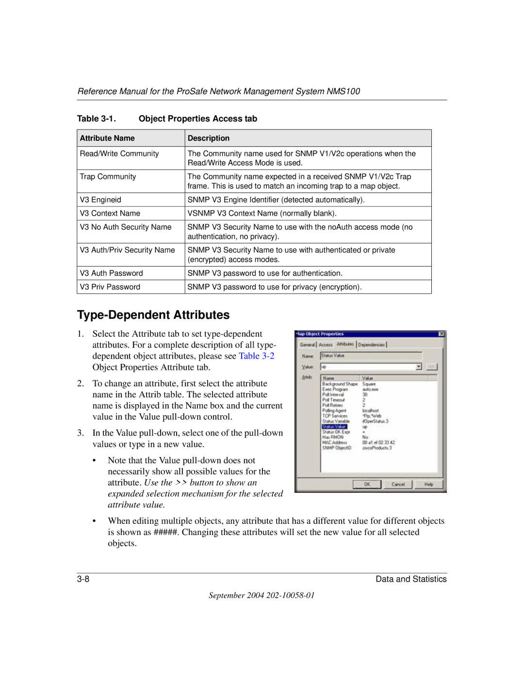 NETGEAR NMS100 manual Type-Dependent Attributes 