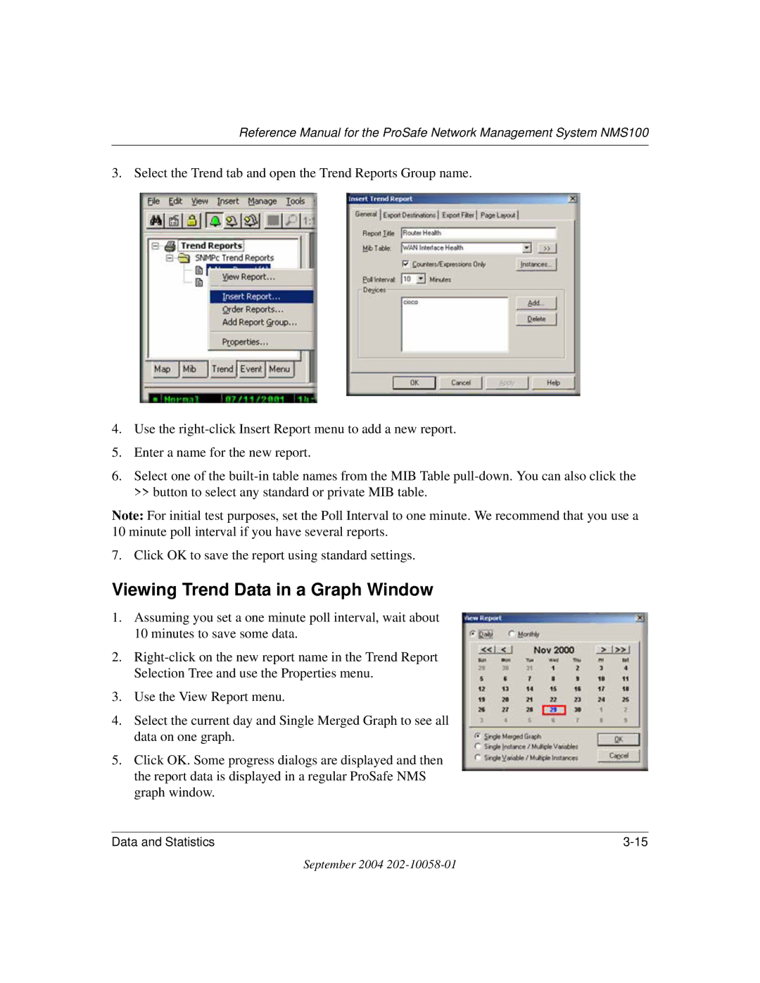 NETGEAR NMS100 manual Viewing Trend Data in a Graph Window 