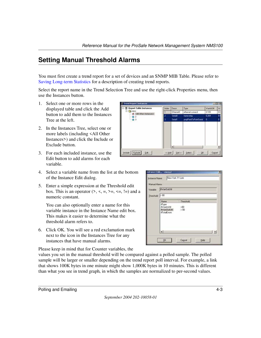 NETGEAR NMS100 manual Setting Manual Threshold Alarms 