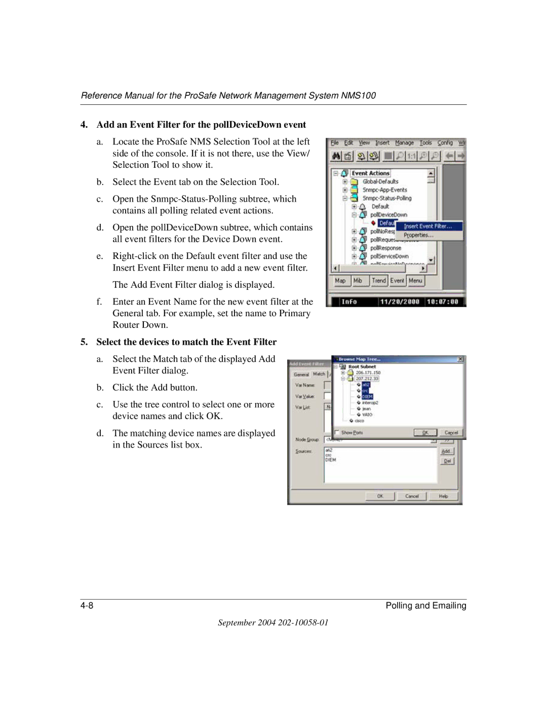 NETGEAR NMS100 manual Add an Event Filter for the pollDeviceDown event 