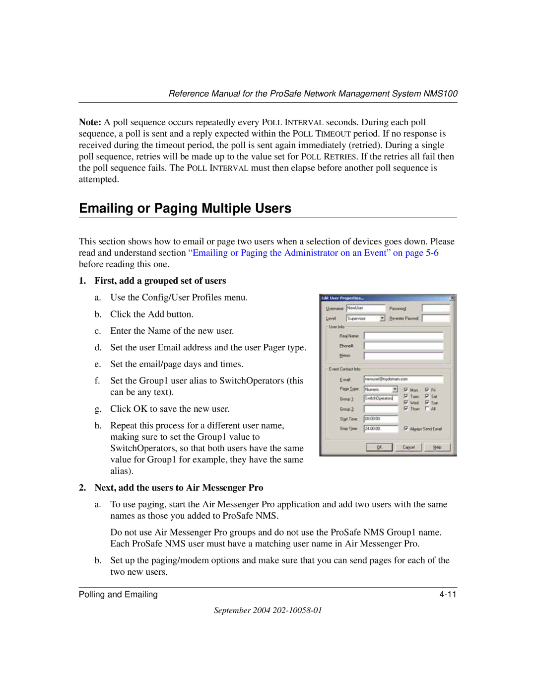 NETGEAR NMS100 manual Emailing or Paging Multiple Users, First, add a grouped set of users 