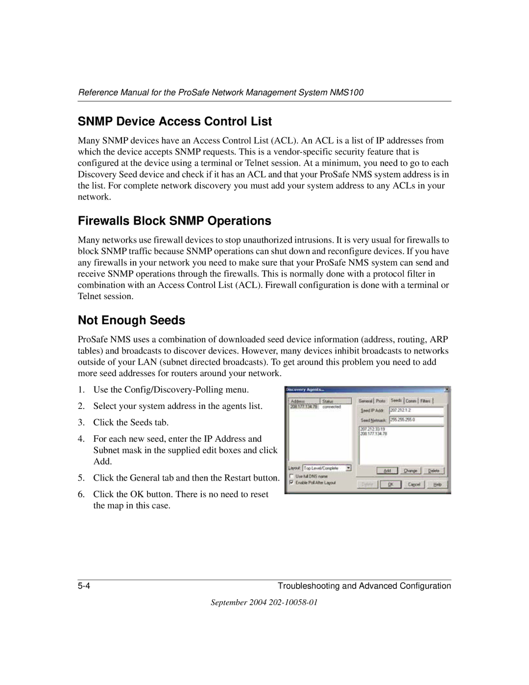 NETGEAR NMS100 manual Snmp Device Access Control List, Firewalls Block Snmp Operations, Not Enough Seeds 