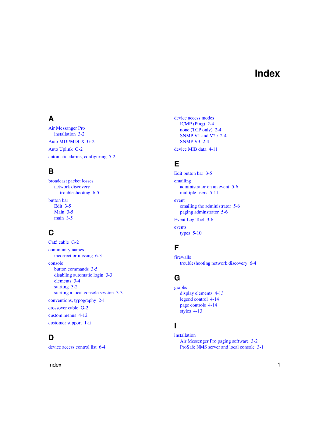 NETGEAR NMS100 manual Index 